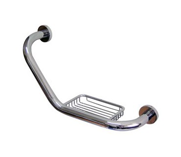 Chrome-plated brass grab bar with soap dish