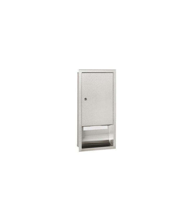 Recessed paper towel dispenser made of stainless steel satin finish