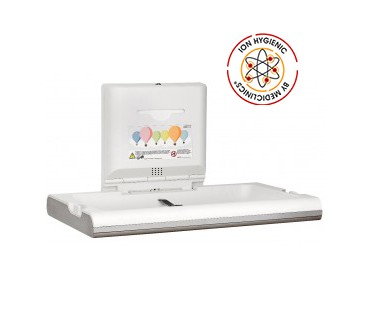 Cambia pañales horizontal de polipropileno blanco y acero inoxidable satinado con ionizador