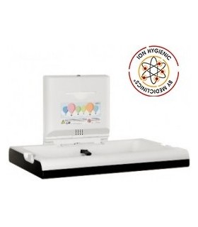 Horizontal baby changing station made of polypropylene and stainless steel matte black finish, with an ionizer