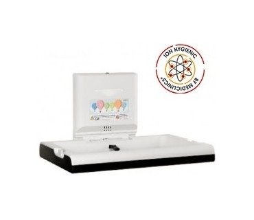 Horizontal baby changing station made of polypropylene and stainless steel matte black finish, with an ionizer