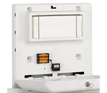 Vertical baby changing station made of polypropylene and stainless steel satin finish, with an ionizer