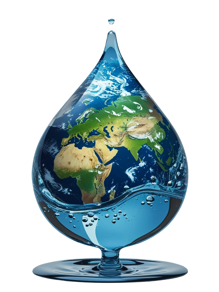 Gota de agua con la bola del mundo