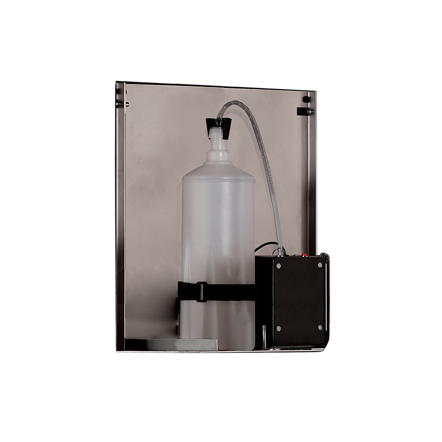 Dispenser automatico di sapone con supporto incluso posizionabile dietro lo specchio