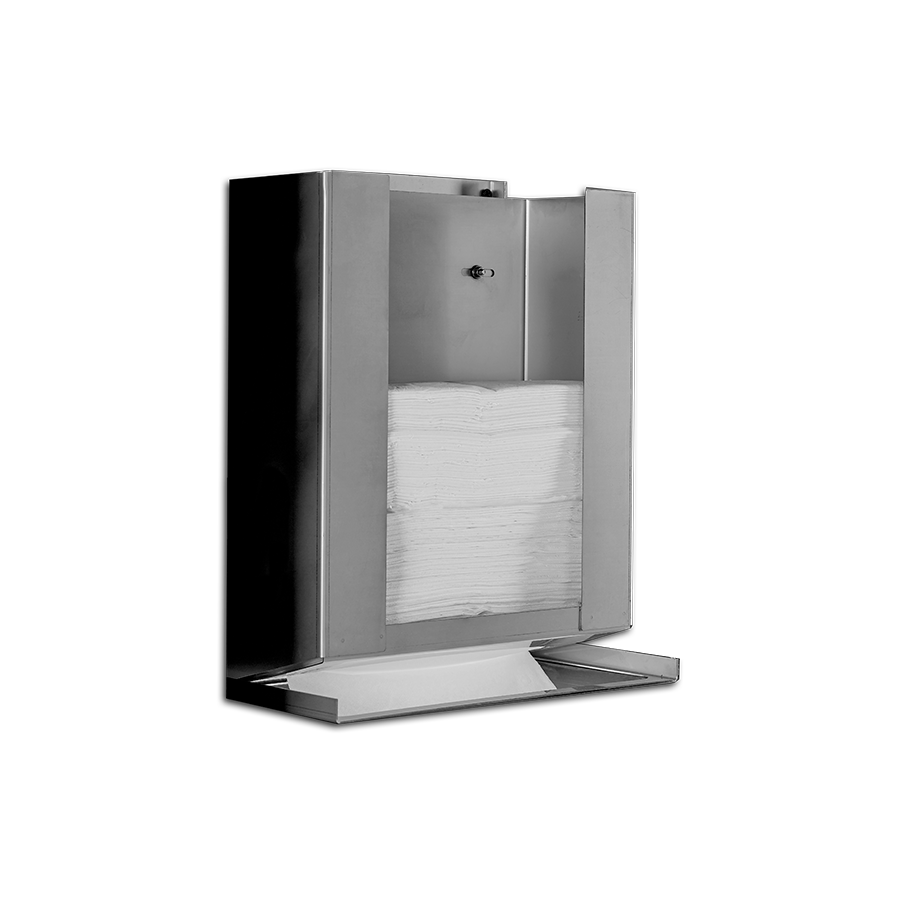 Dispenser di salviette di carta con supporto incluso posizionabile dietro lo specchio